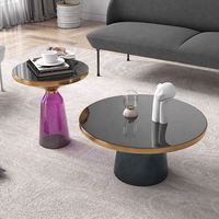 Table basse en verre trempé coloré or, plateau violet noir, table d'appoint