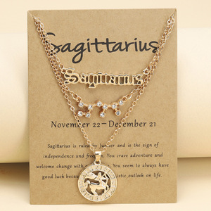 Parure de bijoux 3 pièces Collier 12 Signes du Zodiaque Chaînes superposées tendance <span class=keywords><strong>Pendentif</strong></span> CZ Glamour Rétro Image Étoile Anglaise - Product Image 2