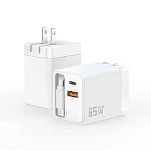 Bloc de chargeur USB C tendance 2025 65W avec câble rétractable de type C chargeur de voyage à double port QC3.0 et fonction PD <span class=keywords><strong>3</strong></span>.0 - Product Image 5