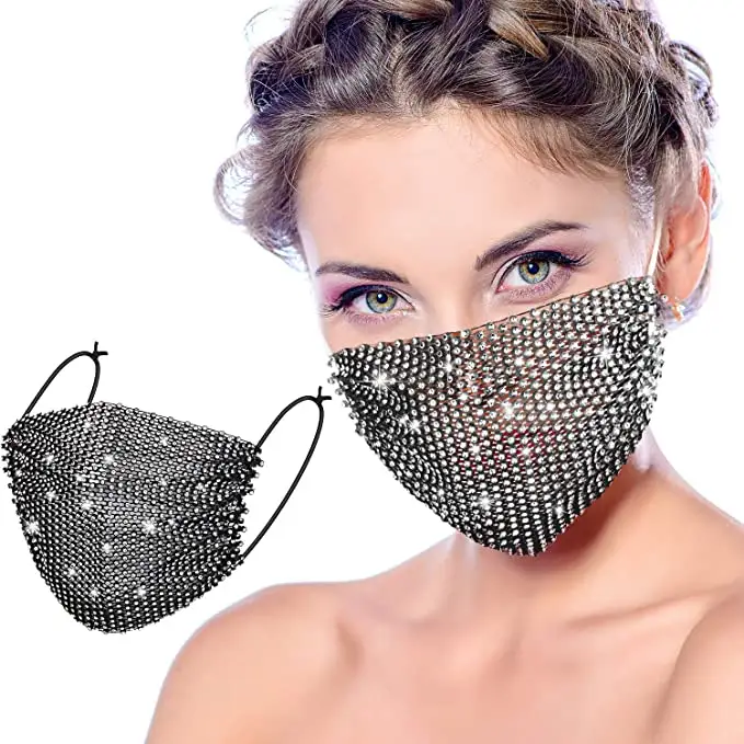 Wholesale Bling Rhinestone Face Covering Chain Crystal Metal Masquerade Face Coverings Ball Party for Women and Girls