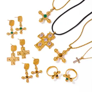 Ornament Ins Popular Necklace 18K Gold Plated Stainless Steel Cross Shelf Combination Pendant Necklace For Women