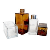 100ml 200ml ambre clair carré vide verre roseau diffuseur bouteille arôme roseau diffuseur bouteille en verre en bois étain vis couvercle
