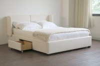 Base de Cama Queen Size de Lujo Tapizada en Terciopelo Crema con Cabecero de Alas y Almacenamiento, con Cajones para Dormitorio de Villa u Hogar