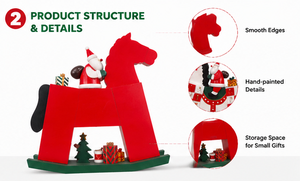 Hand Painted Wooden Horse 24 Drawer Holiday Display with Santa Decoration for Kids and Family Wooden Horse Advent Calendar - Product Image 6