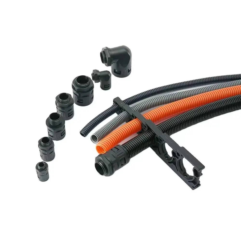 Braket Fleksibel Pemasangan Pipa Plastik PA66 Nilon Braket Penjepit Saluran Warna Hitam untuk Saluran Fleksibel Bergelombang PVC