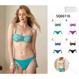 Nuovo Bikini Sexy da Donna a 2 Pezzi, Costume da Bagno Estivo da Spiaggia con Top Imbottito Halter e Slip a Vita Alta con Laccetti Laterali SQ66116 - Product Image 1
