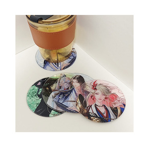 Personalised Custom Acrylic Coaster UV Printed Sublimation Clear Glitter Cute Anime Logo Drink Coaster for Coffee Promotional