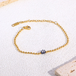 Bracelets JUSNOVA en acier inoxydable plaqué <span class=keywords><strong>or</strong></span> PVD 18 carats, étanches, inaltérables, chaîne à maillons boule, cœur, barre <span class=keywords><strong>d</strong></span>'identification en oxyde de zirconium, vente en gros de <span class=keywords><strong>bijoux</strong></span> - Product Image 5