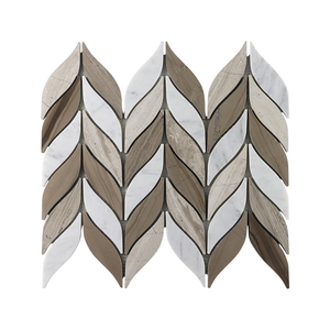 Carrelage de mosaïque en bois mélangé, motif feuilles de bois, gris et blanc, pour revêtement mural - Product Image 1