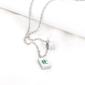 Collar con colgante de Mahjong de estilo chino, diseño geométrico de acero inoxidable, joyería de moda unisex, regalo para hombres y mujeres - Product Image 3