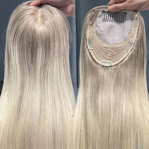 Topper de cabello humano SHY, parte libre, base de seda, platluim Rubio, Topper de cabello crudo europeo, Base de seda de 6*7 pulgadas para cabello adelgazante de mujer - Product Image 1
