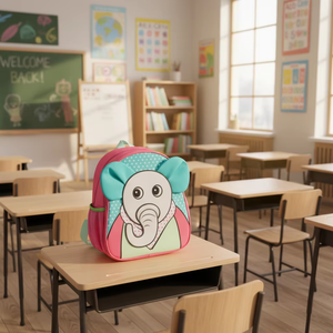 Zaino Impermeabile alla Moda con Cartone Animato 3D Elefante in Poliestere 600D Rosa con Tracolla Arcuata e Cerniera 20-36L - Product Image 4