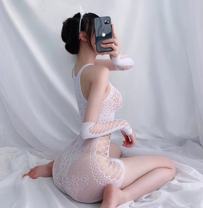Body de Encaje Sexy de una Pieza, Ajustado, con Aberturas, Falda Ajustada a la Cadera, Ropa Interior Erótica Transparente con Entrepierna Abierta - Product Image 6