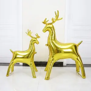 Bong Bóng Đứng Hình Hươu Vàng 3D Bán Chạy Bong Bóng Nhôm Hình Nai Sừng Tấm Đồ Trang Trí Tiệc Sinh Nhật Giáng Sinh