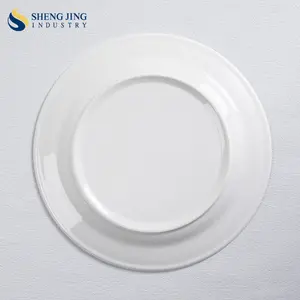 Shengjing Line White Round Ceramic Custom Logo Restaurant Hotel Plates Porcelain Dishes For Catering