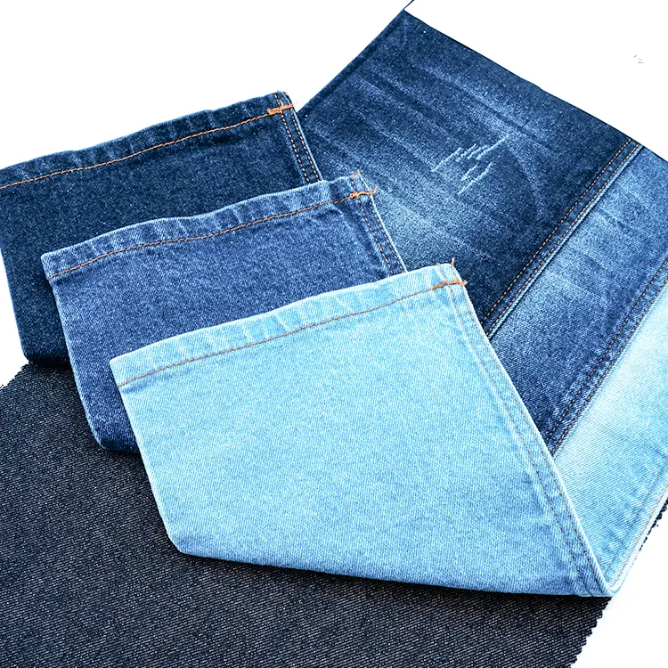 Tinggi berat dengan Slub katun spandeks saham Jeans Pria pakaian kain asli dengan semua jenis Jean bahan kain