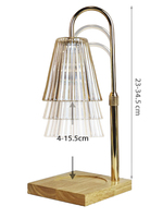 Lampe chauffe-cire électrique à hauteur réglable et lumière tamisable avec base en verre et en bois pour l'aromathérapie