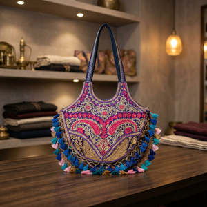 Sacs à main décontractés tendance en cuir véritable imperméable, pliables et légers pour femmes, avec motifs culturels indiens, respectueux de l'environnement - Product Image 3
