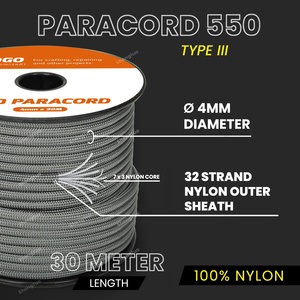 Paracord Mayorista Premium de 4mm, 550 Tipo <span class=keywords><strong>III</strong></span>, Cuerda de Nylon Táctica de Supervivencia de <span class=keywords><strong>7</strong></span> Hebras para Manualidades, Correas de Mascotas y Actividades al Aire Libre - Product Image 3
