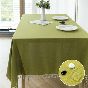 Manteles de lino sintético con flecos de lino con textura de lino para mesas rectangulares, cubierta de mesa tejida de poliéster 100% con borlas - Product Image 1