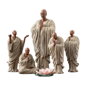 Zen monk decoration Chinese home living room porch ceramic figure sami purple sand figure table decoration