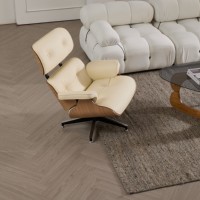 VOXHOME Italienischer Minimalistischer Akzentstuhl mit Metallgestell, Leder mit Ottoman, Freizeitsessel für Wohnzimmer und Apartment