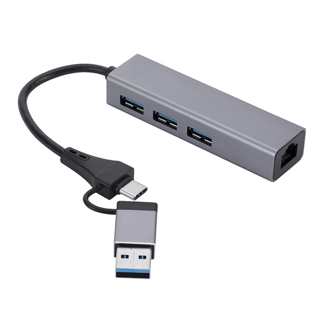 USB 3.0 Gigabit Ethernet Adapter USB Type-C to RJ45 LAN Adapter with 3 Port USB Hub RTL8153 for Laptop PC