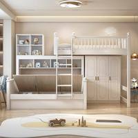 Lit mezzanine moderne en bois massif, taille double, avec escalier de rangement, adapté aux enfants, pour chambres, hôtels, écoles, hôpitaux