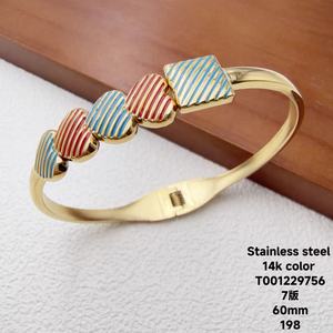 <span class=keywords><strong>XUPING</strong></span> Bracciale Aperto Geometrico in Acciaio Inossidabile Placcato Oro 14K con Intarsi in Smalto, Gioiello Casual Colorato per Donna - Product Image 1