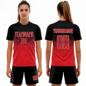 เสื้อฟุตบอลสตรีสีดำแดง รุ่น Moq 10 วินเทจ สตรีทแวร์สั่งทำพิเศษ คุณภาพไทย พร้อมลายพิมพ์แบบ Sublimation - Product Image 1