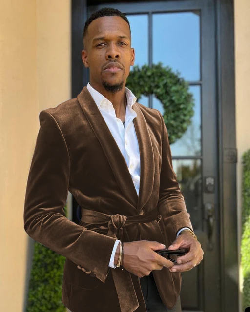 Burgundy Velvet Men's Suits for Wedding Dinner Piece Groom Tuxedo Best  Man Blazer Black Pants Belt Male Party Fashion Suits