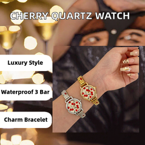 Reloj de Lujo con Cuarzo Cereza, Resistente al Agua, Brazalete con Dijes, Chapado en Oro de 18k y Plata 925, Juego de Brazaletes de Acero Inoxidable - Product Image 2