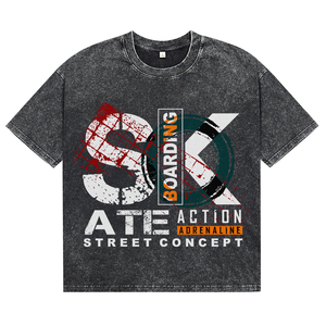 Camisetas de Manga Corta para Hombre, Estilo Vintage, Lavado Ácido Negro, Transpirables, de Algodón de Alta Calidad, con Estampado de Letras, Cuello Redondo, Corte Holgado Informal - Product Image 1