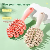 Brosse de bain Zhuoke modèle 958 double usage, exfoliante, à dents larges, pour nettoyage des cheveux, avec long manche creux, en plastique, forme de feuille, pour utilisation sèche ou humide