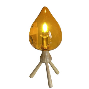 Flame Effect Table <b>Lamp</b> E27 LED 220V Wooden Tripod Base Bedroom Night Light Decorative Water Drop Shape Ambient Lighting - Product Image 5