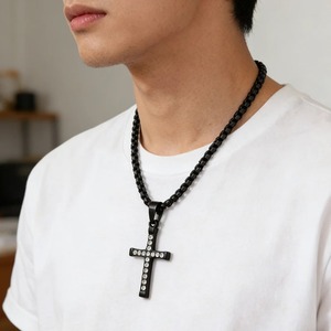 Collier élégant avec pendentif croix en CZ, plaqué or véritable 18 carats, acier inoxydable, anti-rouille, bijoux chrétiens, cadeau pour homme et femme - Product Image 5