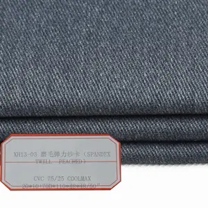 CVC 75 / 25 cotton polyester peached spandex twill 20 * 10 + 70D Coolmax work clothes fashion pants fabric