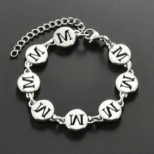 1 unidad Elegante Pulsera de Acero Inoxidable con Letras Iniciales A-Z para Mujer y Hombre, con Pequeños Dijes Redondos Tipo Moneda, Cadena de Eslabones para Muñeca o Tobillo, Joyería Metálica - Product Image 2