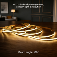 Bande LED COB 480 LED/m DC24V 10 mm de large, haute luminosité 10W CRI90+, sans points lumineux, flexible, découpable, pour escalier, certifiée BIS ETL CE UKCA