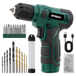 Kit de taladro inalámbrico de litio Hi-Spec 8V con motor de escobillas de velocidad variable, brocas y accesorios para reparaciones en el hogar - Product Image 1