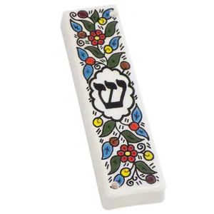 Custom Jewish wedding door decoration ceramic Armenian scroll holder shaped religious crafts floral mezuzah case