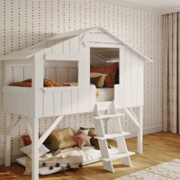 Lit superposé moderne en bois massif durable pour enfants, avec toboggan, design ferme et scolaire, lit familial pour chambre haute/basse