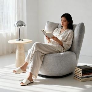 Modern Minimalist <b>Swivel</b> Lounge Chair Dark Blue Fabric Recliner Chair For Living Room Balcony Relaxation - Product Image 2