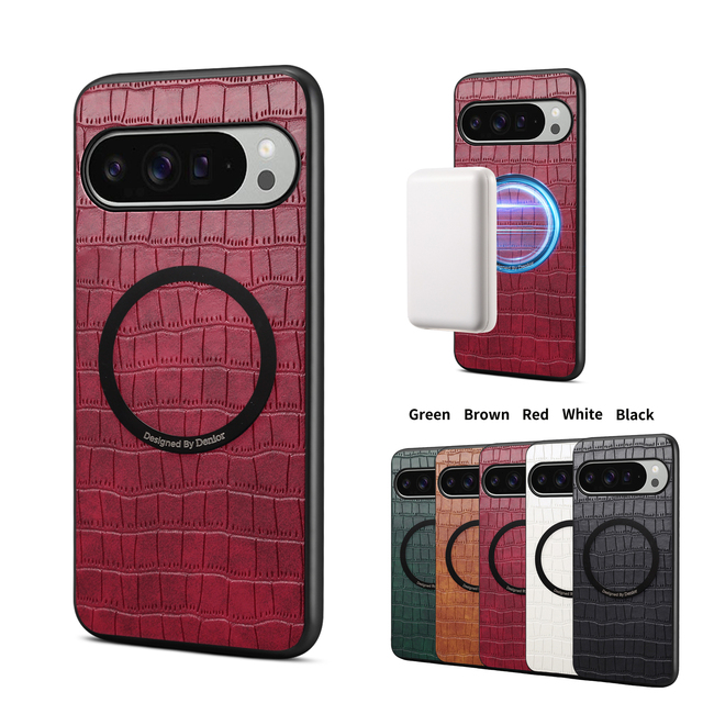 PU Crocodile Grain Magnetic Wireless Charging Shockproof Phone Case, Luxury Styling, Compatible with Pixel 11/10/9/8/7/6 Series