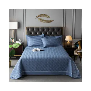Colcha acolchada azul para Hotel, conjunto de colcha de microfibra, juego de ropa de cama