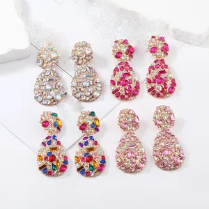 New Arrival Exaggerated Big Retro Creative Long Alloy Diamond Drop Ear Clip Spring Summer Women Earrings Jewelry