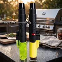 Briquet torche à flamme bleue coupe-vent rechargeable au butane avec réservoir visible et verrou de sécurité pour cigares, cuisine, barbecue, soudure, pâtisserie