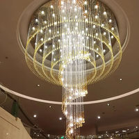 Lustre en cristal K9 en forme de goutte de pluie, sur structure en acier linéaire de grande taille, style européen, LED, hauteur réglable, télécommande, pour hall d'hôtel