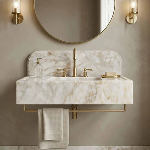 Meubles-lavabos modernes muraux en marbre Calacata Gold pour salle de bain - Product Image 3