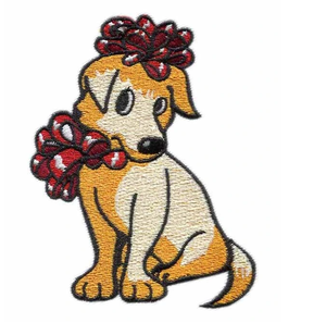 2.0インチ幅犬と花の刺繍パッチリントボルドゥレン/ダングリング/装飾用アイアンオンファブリックタイプフェルト - Product Image 1